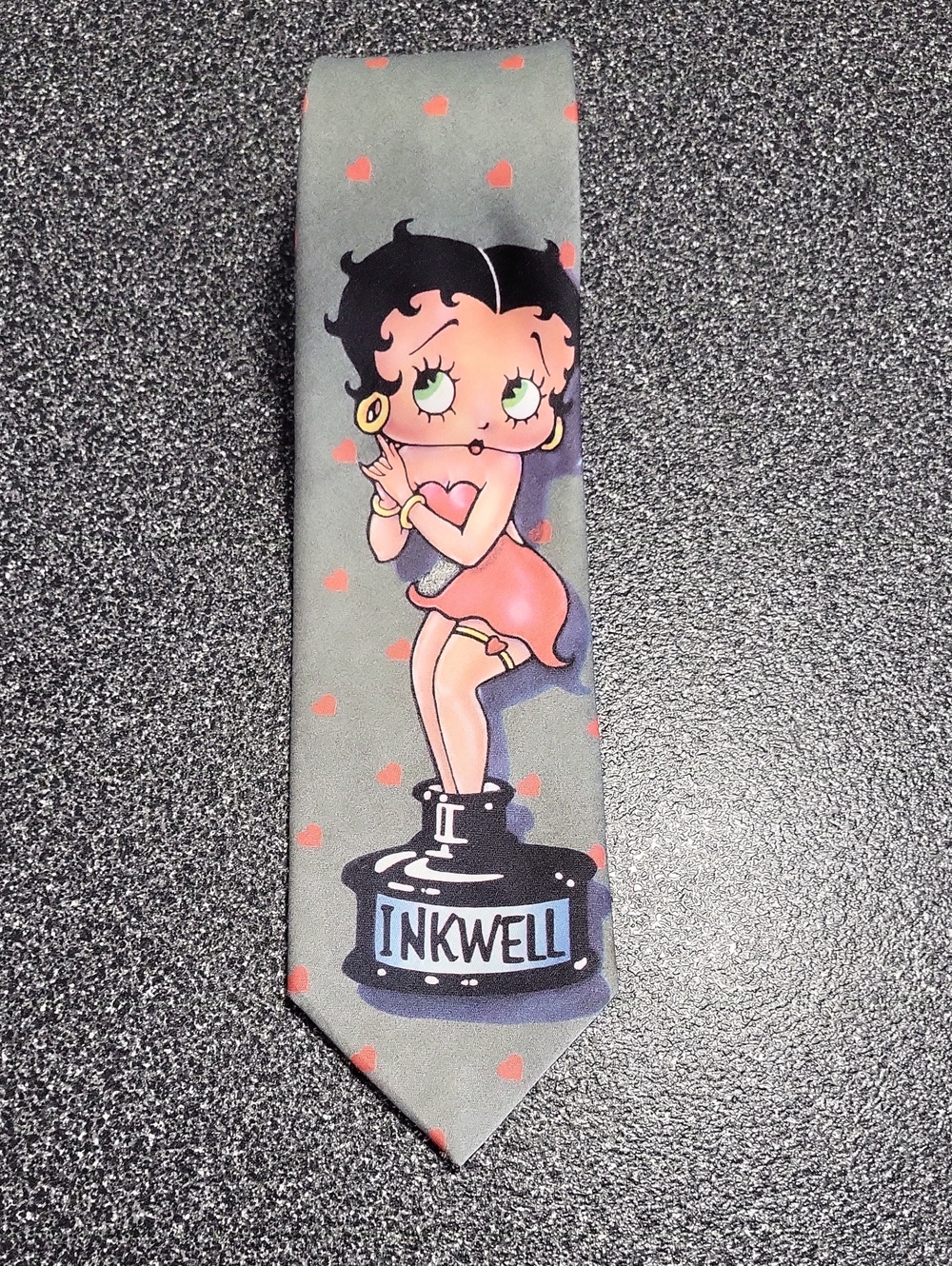Vintage 90's Ralph Marlin Men's Tie Betty Boop In The Inkwell Grey